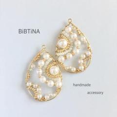 パール×ゴールド S雫フープ ピアス イヤリング