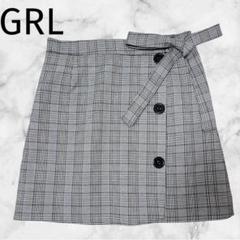 ＊GRL＊【M】チェックミニスカート ウエストリボン 可愛い　裏地付　ボタン