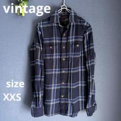 vintage 【XXS】 ネルシャツ　ブルー系　チェック柄　ユニセックス