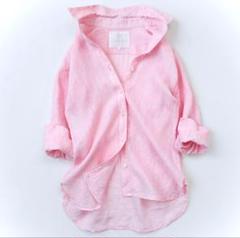 【23区】LIBECO 麻100% レギュラーカラーシャツ サーモンピンク 38 23区】LIBECO 麻100% レギュラーカラーシャツ ショート丈 40 茶