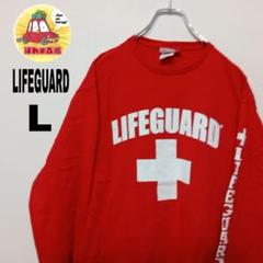 USA古着 LIFE GUARD　ロングTシャツL　レッドホワイト