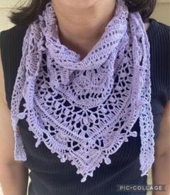 ハンドメイド 手編み ショール　三角ショール　バブーシュカ レース編み