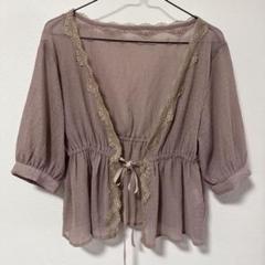薄紫 シフォン レース Vネック ブラウス