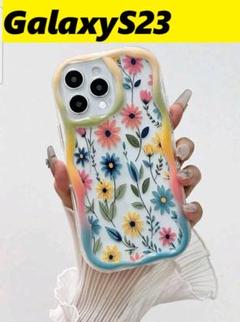 GalaxyS23 なみなみケース　カラフルフラワー　可愛いケース 　黄水桃色
