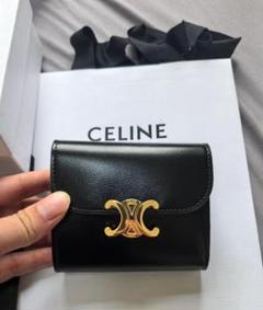 極美品✨セリーヌ◇三つ折り財布トリオンフ　ゴールド金具　白キャンバス　茶色レザー CELINE セリーヌ 折財布 トリオンフ キャンバス PVC×レザー 三