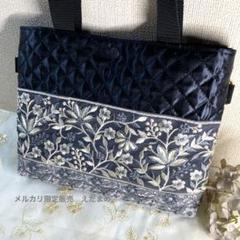 インド刺繍リボン　2WAYバッグ　ハンドバッグ＆ショルダー　黒サテン×グレーのサムネイル