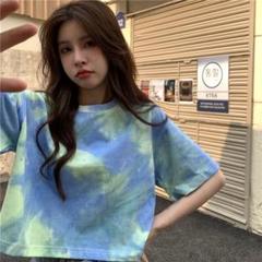 Tシャツ　タイダイ柄　半袖 2L　ブルー y2k　韓国