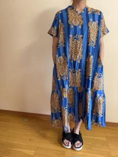 青トラ模様ワンピースインド布インドファブリック