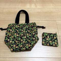 新品未使用‼️ハンドメイド　インド刺繍リボン　花柄　巾着バッグ　ポーチ　財布　黒