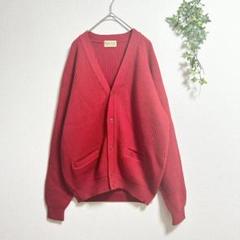 メンズビギ 長袖ニットカーディガン セーター レッド 毛100% ヴィンテージ