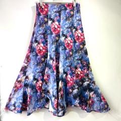 No.4026 ML 青系×花柄 イレギュラー丈 スカート★社交ダンス