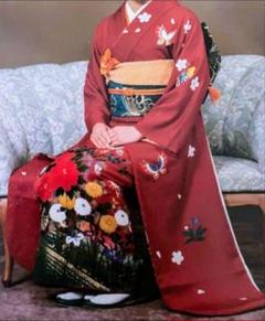 正絹長襦袢　単衣　刺繍半衿付　絞り　衣紋抜き　居敷当　色襦袢　赤　Lサイズ　美品 単衣長襦袢 正絹 半衿付 居敷当 衿芯 色襦袢 背伏せ付 赤 M〜L