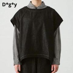 Dgy　綿麻 デニムワイドベスト　クロ　Mサイズ　大きい　ゆったり