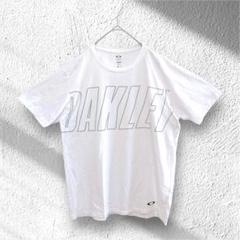 オークリー【L】綿100% Tシャツ カットソー 半袖 ビッグロゴプリント 白