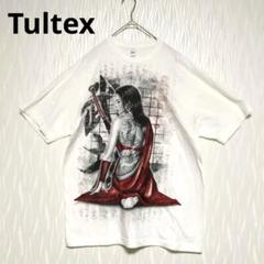 タルテックス Tultex 和柄 女武士×刀×タトゥー Tシャツ 白 半袖