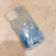 iPhoneカバー　14 蝶々　ブルー