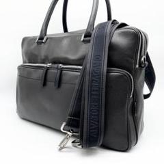 【美品】フェラガモ 2WAY ビジネスバッグ レザー 濃灰 ロゴショルダー 美品】フェラガモ 2WAY ビジネスバッグ レザー 濃灰 ロゴ