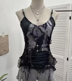 ꒰ঌ໒꒱ダークコア　段フリルレースキャミ　平成ギャル　y2k 00s y2k 平成ギャル darkcore grunge キャミソール - メルカリ