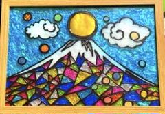富士山ステンドグラスガラス絵の具金運開運絵画ハンドメイドイラストアート沖縄風景画