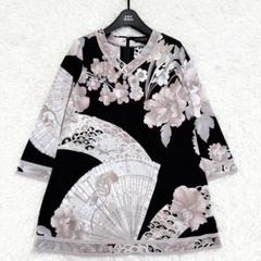美品 LEONARD サイズL 半袖シャツ プルオーバー 花 扇子
