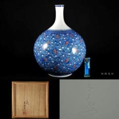 十三代 今泉今右衛門 色鍋島草花更紗文 花瓶 共箱 人間国宝