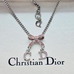 美品 Dior リボン 希少 シルバー ピンク ラインストーン 刻印あり 美品 Dior リボン 希少 シルバー ピンク ラインストーン 刻印