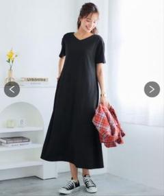pattok Vネックロングワンピース ブラックのサムネイル