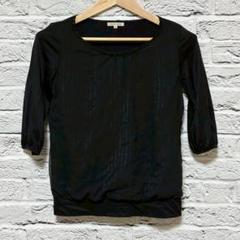 美品✨TRANS WORK【トランスワーク】７分袖トップス ビーズ装飾 黒【Ｍ】
