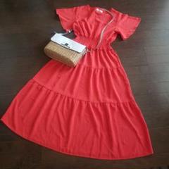 ロングワンピース♥スカート　レディース　Ｍ　ルームウェア　オレンジ　海　S　L