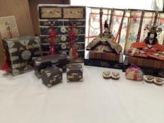 蒔絵お雛道具雛人形セット　明治〜大正〜昭和初期？　ミニチュア　唐草　漆器　骨董