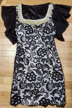 JEWELS ブラック レース パール ビジュー S キャバ嬢 ミニドレス