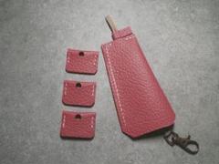 赤系レザー製キーケース&キーカバー3個