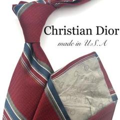 【美品】Christian Dior ネクタイ ストライプ レッド ブランドロゴ