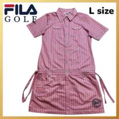 FILA GOLF フィラ ゴルフ 半袖 ワンピース ストライプ ベルト 刺繍
