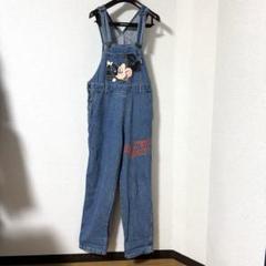 ディズニー　デニム　オーバーオール　ミッキープリント　ヴィンテージ