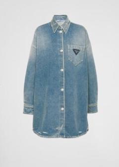 美品【プラダ】デニムジャケットAラインロゴボタン中綿バッグ