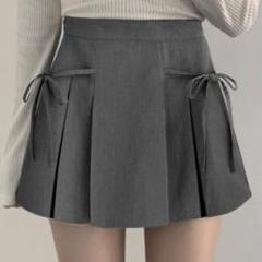グレー プリーツスカート リボン付きのサムネイル
