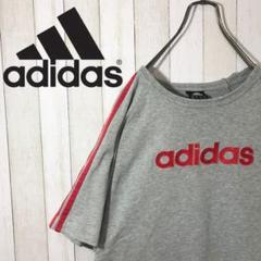 【激レア】アディダスadidas☆刺繍ビッグロゴ入りサイドラインTシャツ古着女子