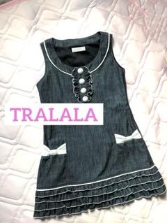 トゥララ TRALALA チェック キャミワンピ 黒×白 リボン フリル