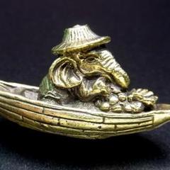 財運金運 漁船に乗ったガネーシャ神 真鍮製