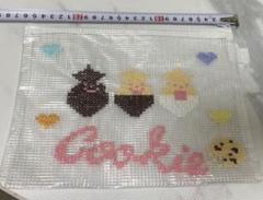 メッシュポーチ ハンドメイド　刺繍　クロスステッチ　ハワイ　クッキー　ハート