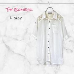 Thy Bomber ブラウス 花柄 レース 半袖 ホワイト L ポリエステル
