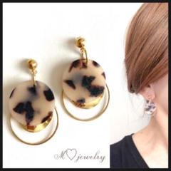 大ぶりピアス♥︎べっ甲ピアス　ポストピアス　ハンドメイドピアス ボディピアス 2G 0G 00G トレンド レトロ可愛い べっ甲柄 大ぶり