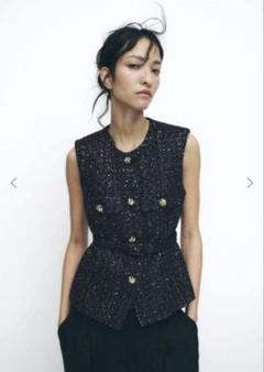 新品★タグ付き　ZARA テクスチャー ベスト ツイード ベスト ジレ　ネイビー 最終値下げ ZARA ネイビー ツイード ベスト - メルカリ