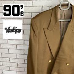 90s 【vintage】ダブルジャケット 光沢 カーキ、ゴールド系