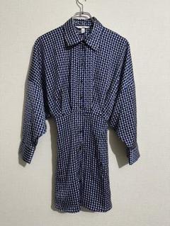 H&M 総柄シャツワンピース　ブルーホワイトブラック　XSサイズ
