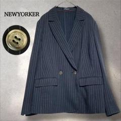 未使用! NEW YORKER ニューヨーカー ノーカラージャケット シルク混 L】ウールシルクバーズアイ 1釦ノーカラージャケット(84113931
