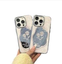 アイフォンケース ミラー バラ iPhone14ケース 韓国 花