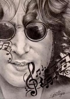 ジョン・レノン 陶器画 フレーム付き 約30cm x 40cm
