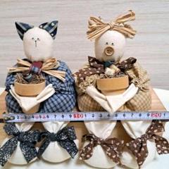 手作り猫耳リボン付き人形